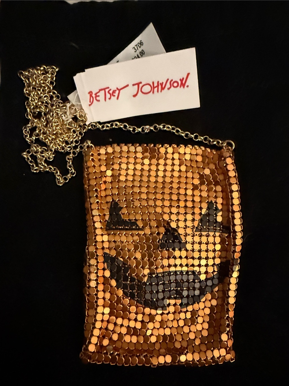 Betsey Johnson Halloween Orange Metallic Pumpkin Purse Necklace - NWT